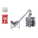 Powder packing machine with auger feeder for high-precision screw feeding of protein powder, flour, seasoning, and coffee powder into stand-up pouches and pillow bags