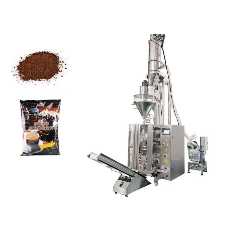 Coffee powder pouch packing machine with high-precision auger filler and nitrogen flushing system for packing ground coffee powder into stand-up pouches and pillow bags