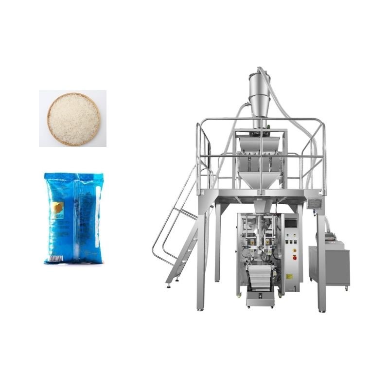 Food packing machine for rice with multi weigher measuring system and bag sealing for 1kg, 5kg, and 10kg rice bags