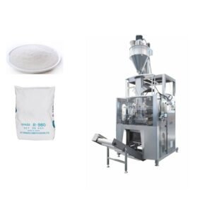 Stainless steel powder packing machine with sanitary food-grade construction for packing protein powder, milk powder, flour, and seasoning into stand-up pouches and pillow bags