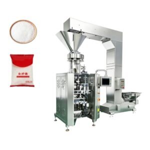 Volumetric filling machine for sugar with precision measuring cup system for granulated, caster, and brown sugar in sachets and pouches