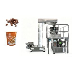 Granule premade bag rotary packaging machine filling and sealing pre-formed pouches with granular materials like coffee beans, rice, and plastic pellets