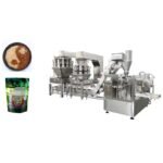 Multi-function premade bag rotary packing machine with changeable filling systems for powder, granule, and liquid products in stand-up pouches