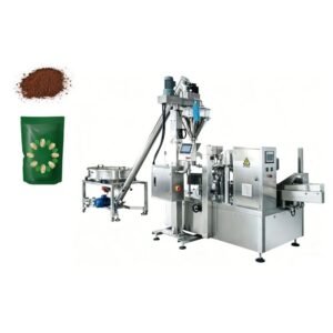 Powder premade bag rotary packing machine filling and sealing pre-formed pouches for fine powder materials like protein powder and seasoning