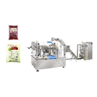 Bag-in-bag liquid packing machine with automatic counting and collating system for filling small sachets into large bags for shampoo and detergent packaging