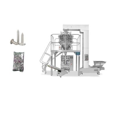 Hardware packing machine with counting system for screws, nuts, bolts, washers, and hinges in sealed pouches